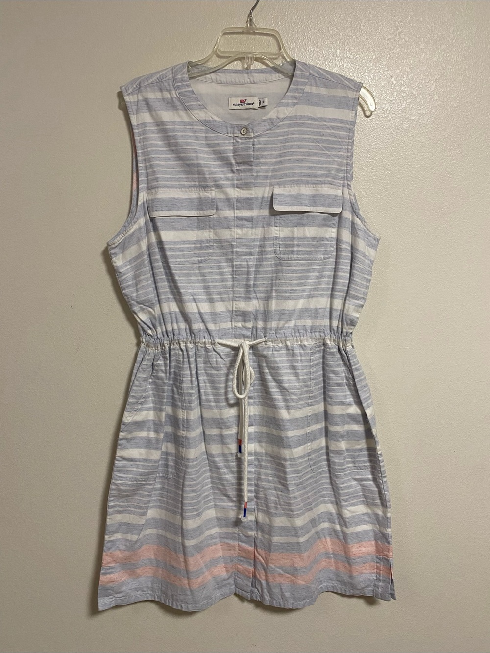 Vineyard Vines Shirt Dress Size 16 Nautical Stripes Drawstring Tie Cotton Dress